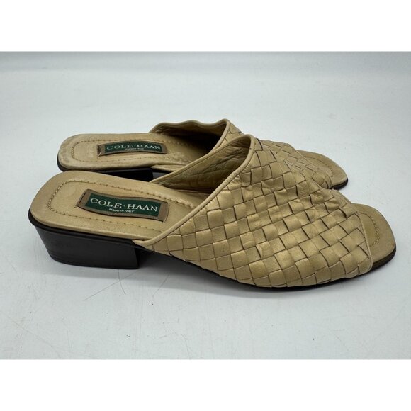 Cole Haan Womens Slide Heeled Sandals Sz 10B Beige Woven Leather Open-Toe Summer - Picture 6 of 12